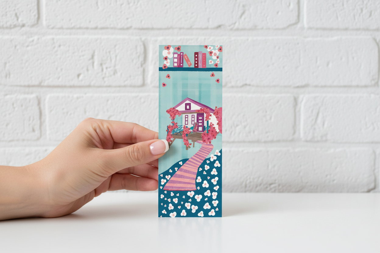 Millie by the Ocean Bookmark No. 2 — Hand with French Manicure, White Brick Wall