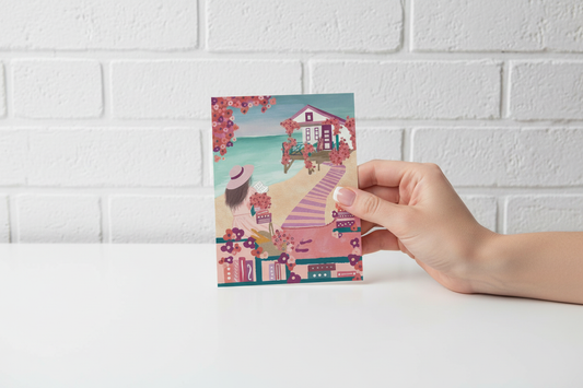 Millie by the Ocean Postcard — Hand with French Manicure, White Brick Wall